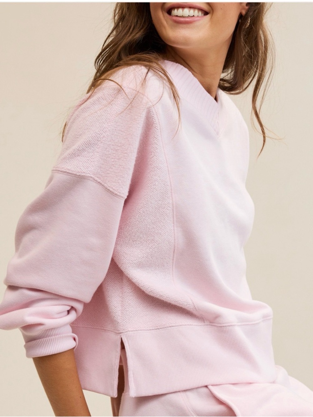 Aerie Apres-Chill Sweatshirt Large NWT Pink Petal Cozy Textured Pullover - Picture 7 of 12